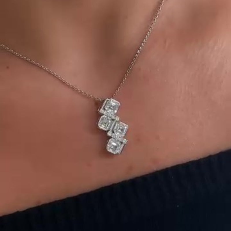 Jorrio handmade white sparkling asscher& round cut sterling silver necklace