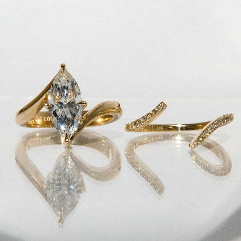 Jorrio handmade marquise cut swirl sterling ring set