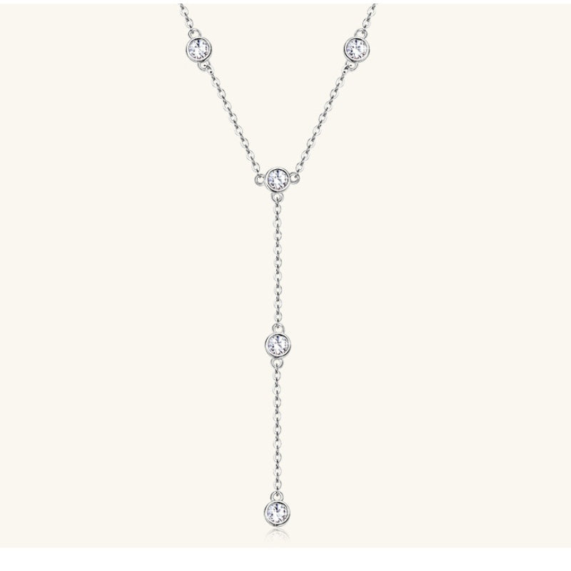 Jorrio handmade 1.1ct round cut elegant moissanite sterling silver y-necklace