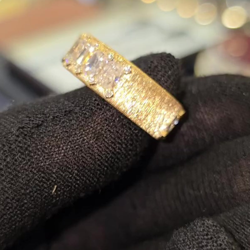 Jorrio handmade gold-color radiant cut vintage sterling silver men's ring