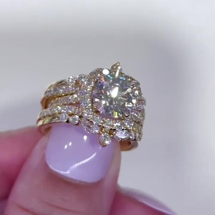 Jorrio halo round cut gold sterling silver ring set