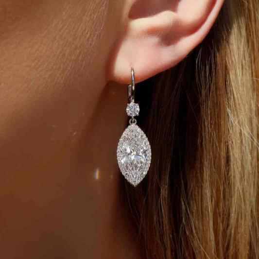 Jorrio Handmade Marquise Cut Brilliant Sterling Silver Diamond Earrings