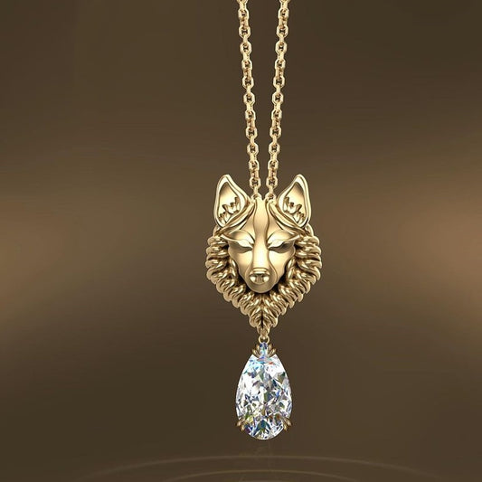 Jorrio handmade gold wolf pear cut fashion sterling silver necklace