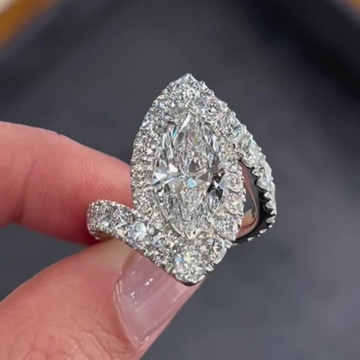 Jorrio romantic marquise cut halo sterling silver ring