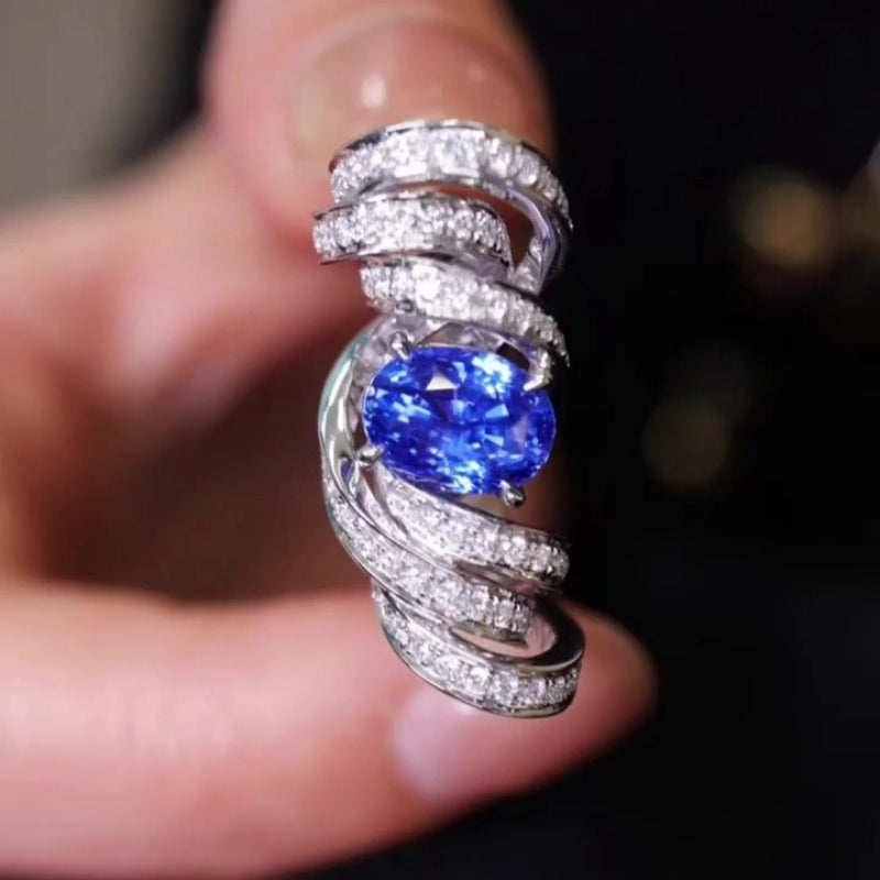 Jorrio handmade ocean blaze sapphire wave sterling silver ring