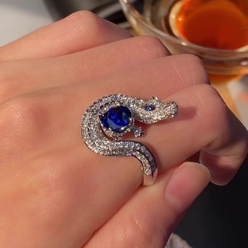 Jorrio handmade fierce charm crocodile sapphire statement men's ring