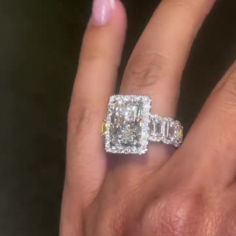 Jorrio handmade 5ct radiant cut halo design sterling silver ring