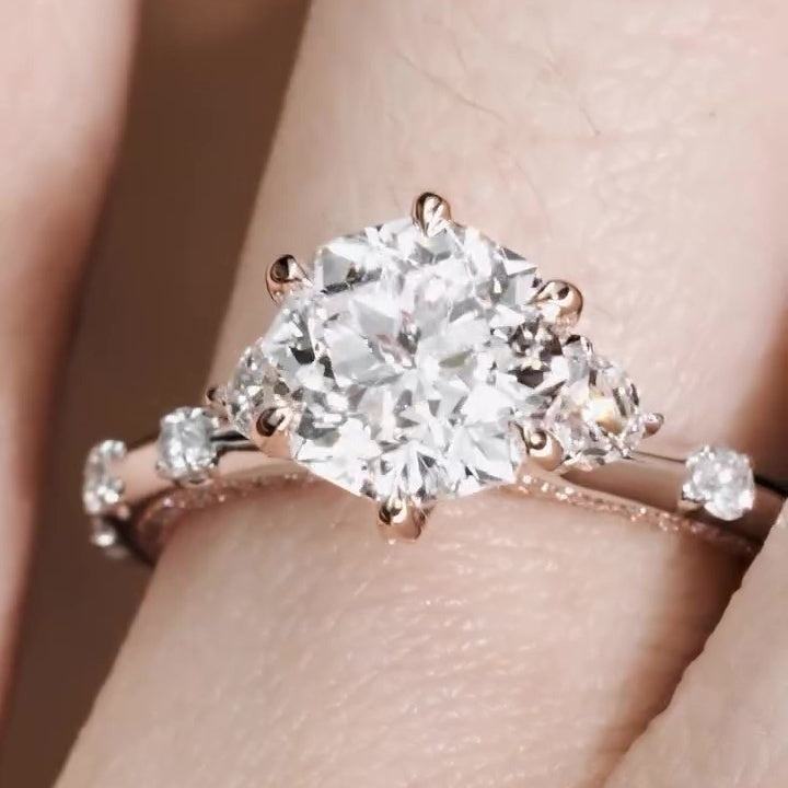Jorrio round cut six claw moissanite delicate sterling silver ring