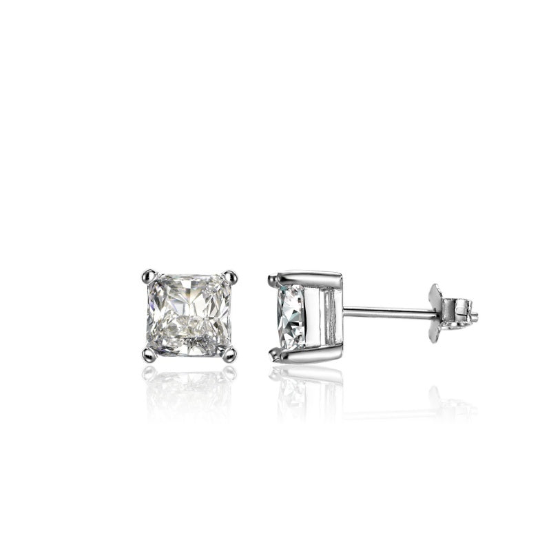 Jorrio four prongs princess cut created diamond sterling silver earrings