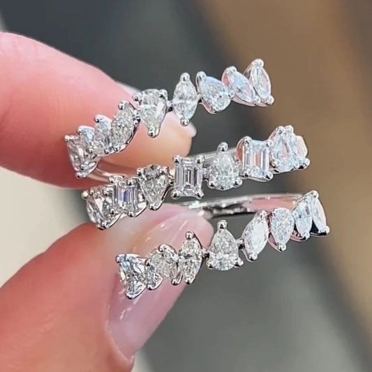 Jorrio handmade triple row spiral wrap diamond sterling silver ring