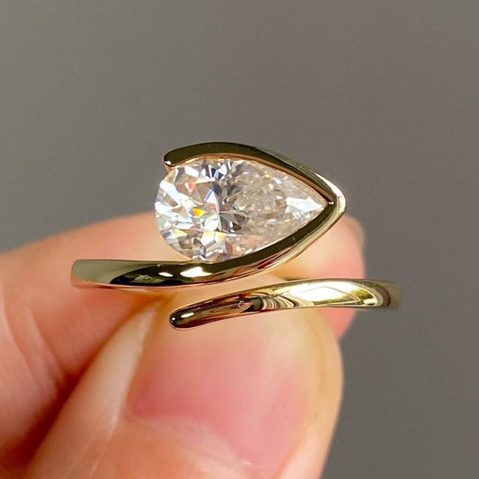 Jorrio handmade gold pear cut simple sterling silver adjustable ring