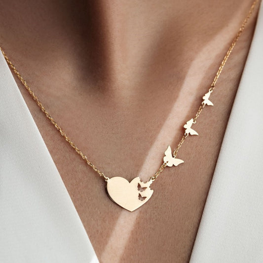 Jorrio handmade asymmetrical heart butterfly sterling silver necklace