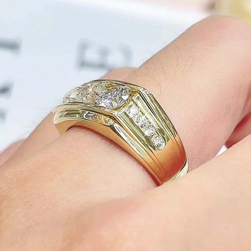 Jorrio Handmade Round Cut Timeless Three Stone Moissanite Unisex Statement Ring