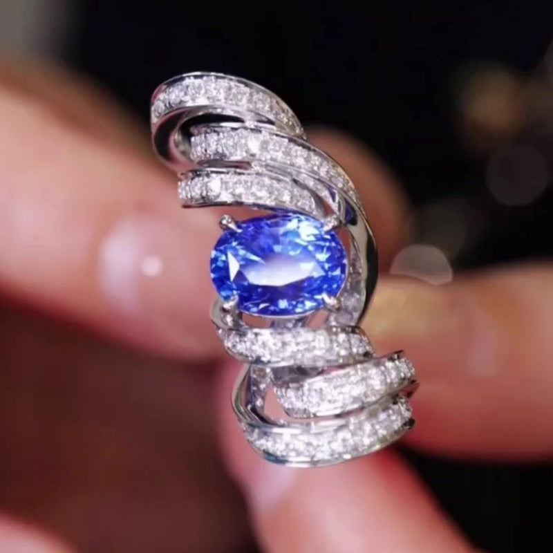 Jorrio handmade ocean blaze sapphire wave sterling silver ring