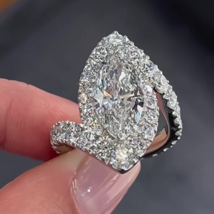 Jorrio romantic marquise cut halo sterling silver ring