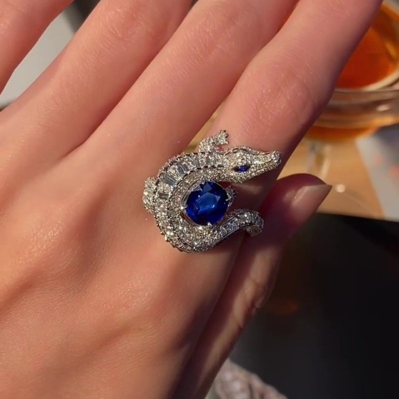 Jorrio handmade fierce charm crocodile sapphire statement men's ring