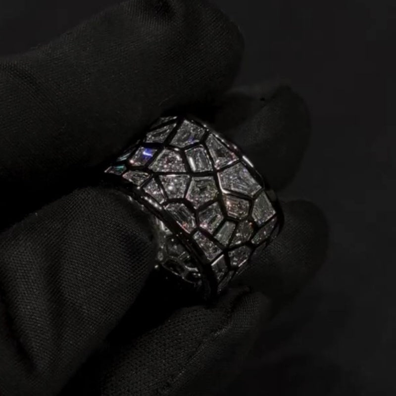 Jorrio handmade unconventional random irregular polygon broken mirror men's ring