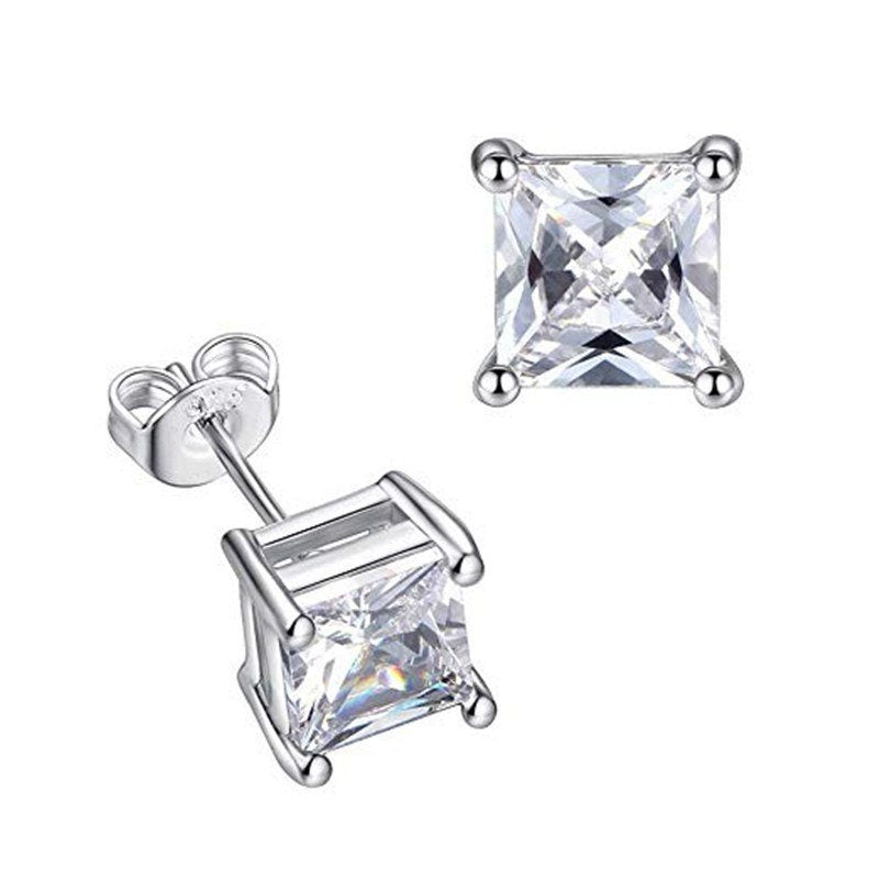 Jorrio four prongs princess cut created diamond sterling silver earrings