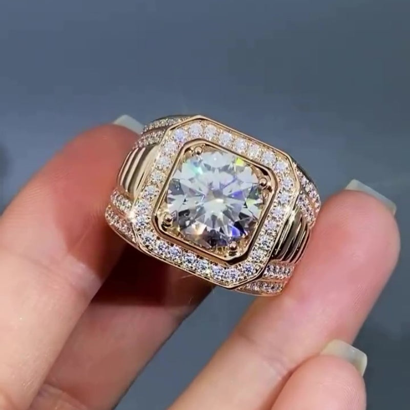 Jorrio handmade 5ct round cut pavé setting dazzling men's ring