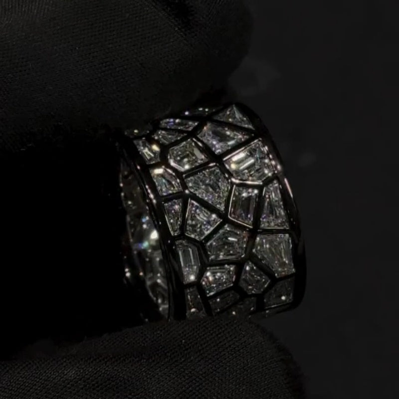 Jorrio handmade unconventional random irregular polygon broken mirror men's ring