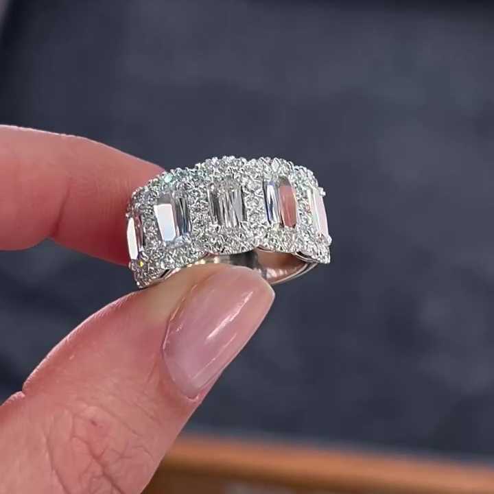 Jorrio emerald cut halo dazzling sterling silver ring