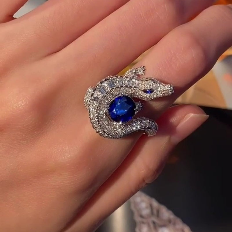 Jorrio handmade fierce charm crocodile sapphire statement men's ring