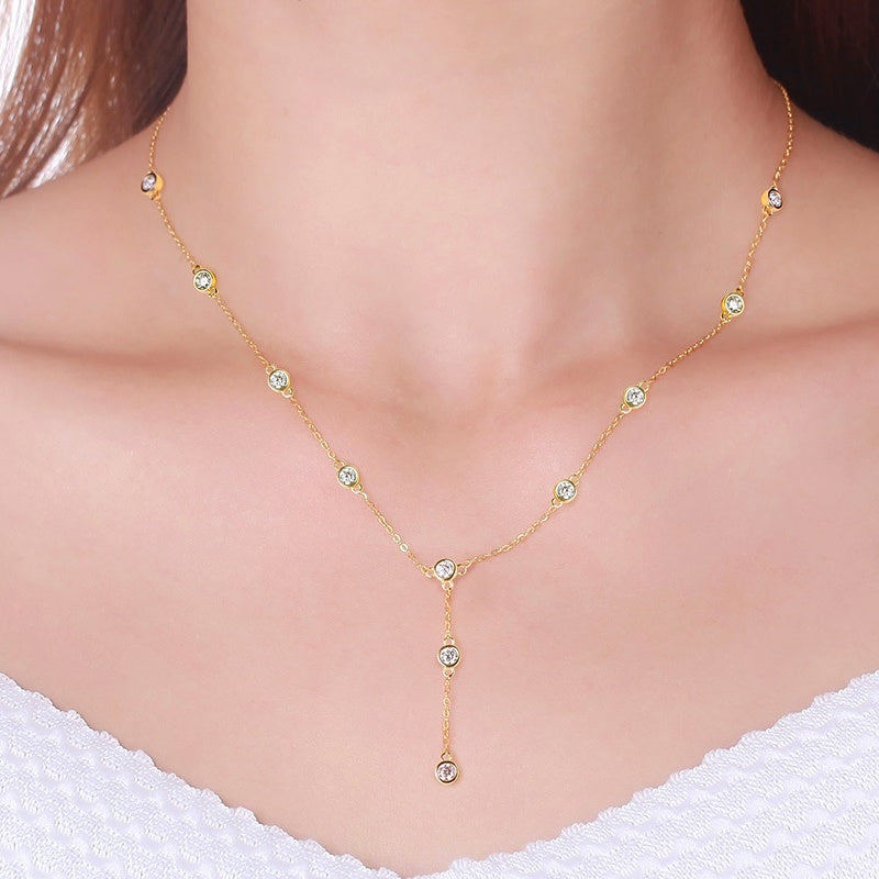 Jorrio handmade 1.1ct round cut elegant moissanite sterling silver y-necklace