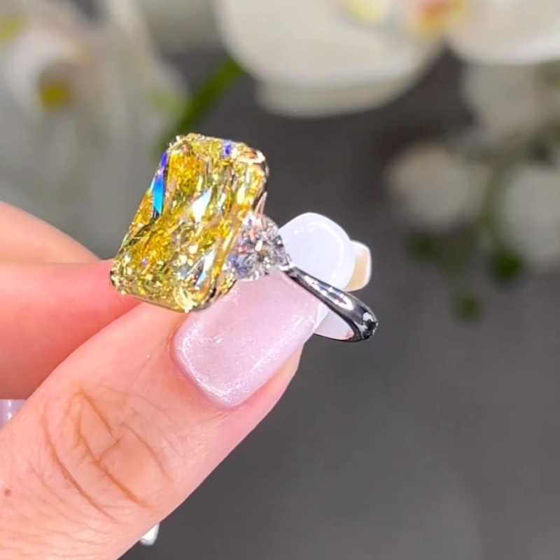 Jorrio handmade 13 ct yellow radiant cut vintage sterling silver engagement ring
