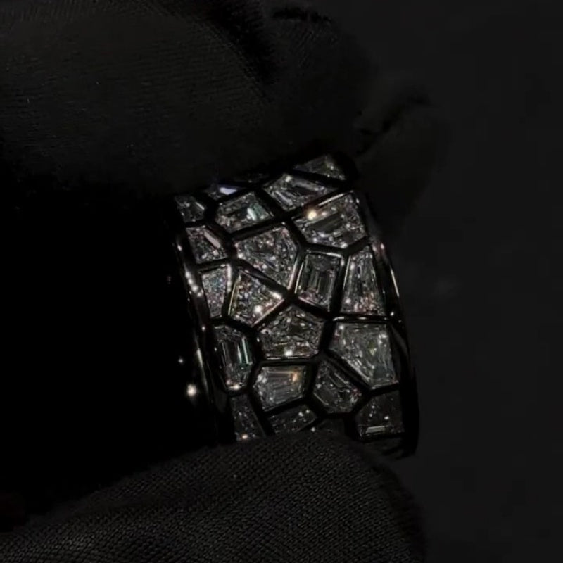 Jorrio handmade unconventional random irregular polygon broken mirror men's ring