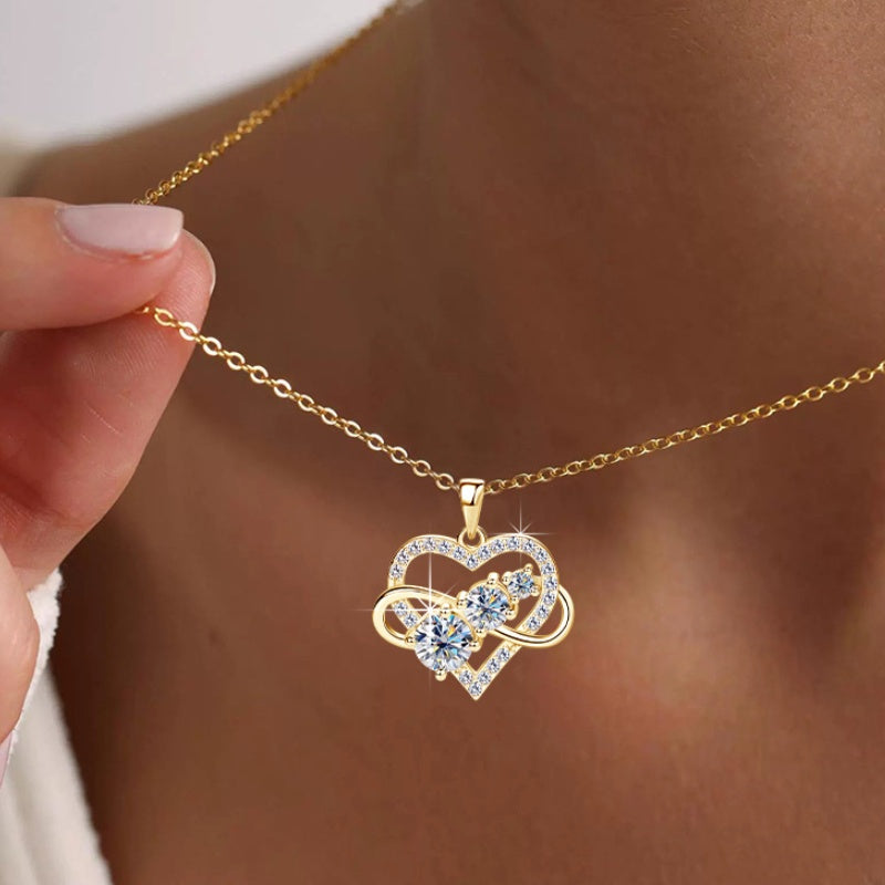 Jorrio handmade 1.6ct round cut timeless double hoop heart-shape moissanite sterling silver necklace