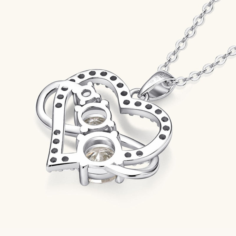 Jorrio handmade 1.6ct round cut timeless double hoop heart-shape moissanite sterling silver necklace