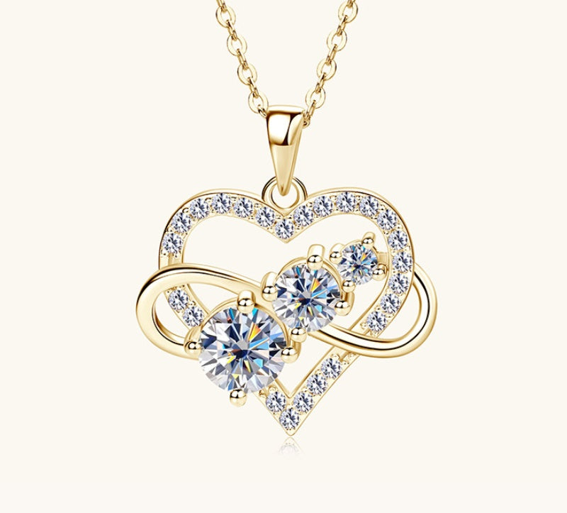 Jorrio handmade 1.6ct round cut timeless double hoop heart-shape moissanite sterling silver necklace
