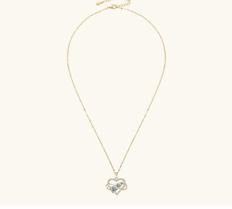 Jorrio handmade 1.6ct round cut timeless double hoop heart-shape moissanite sterling silver necklace