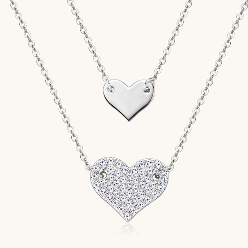 Jorrio handmade 0.6ct round cut timeless double heart moissanite sterling silver necklace