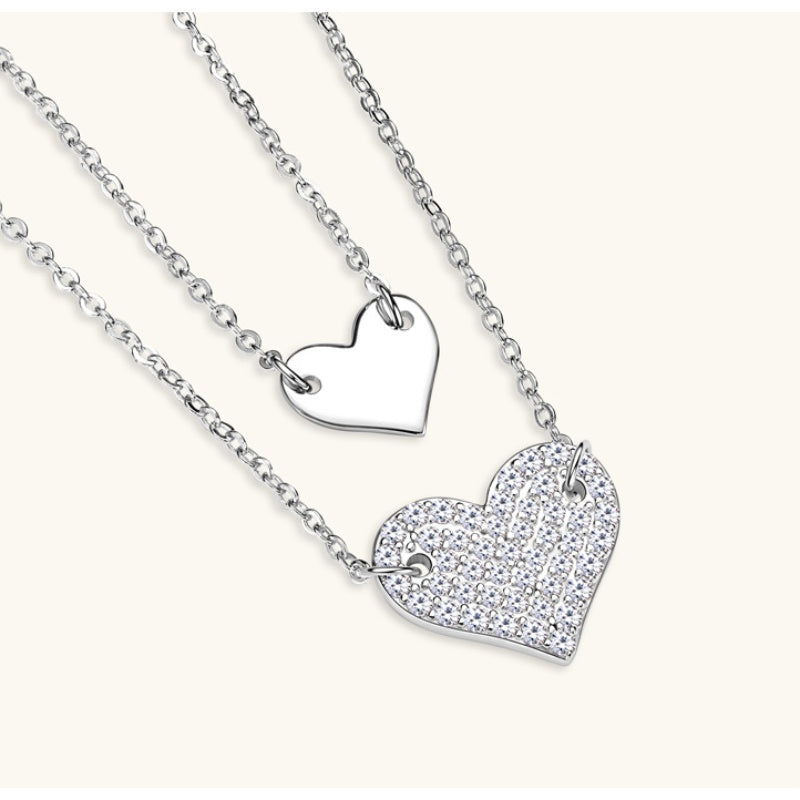 Jorrio handmade 0.6ct round cut timeless double heart moissanite sterling silver necklace