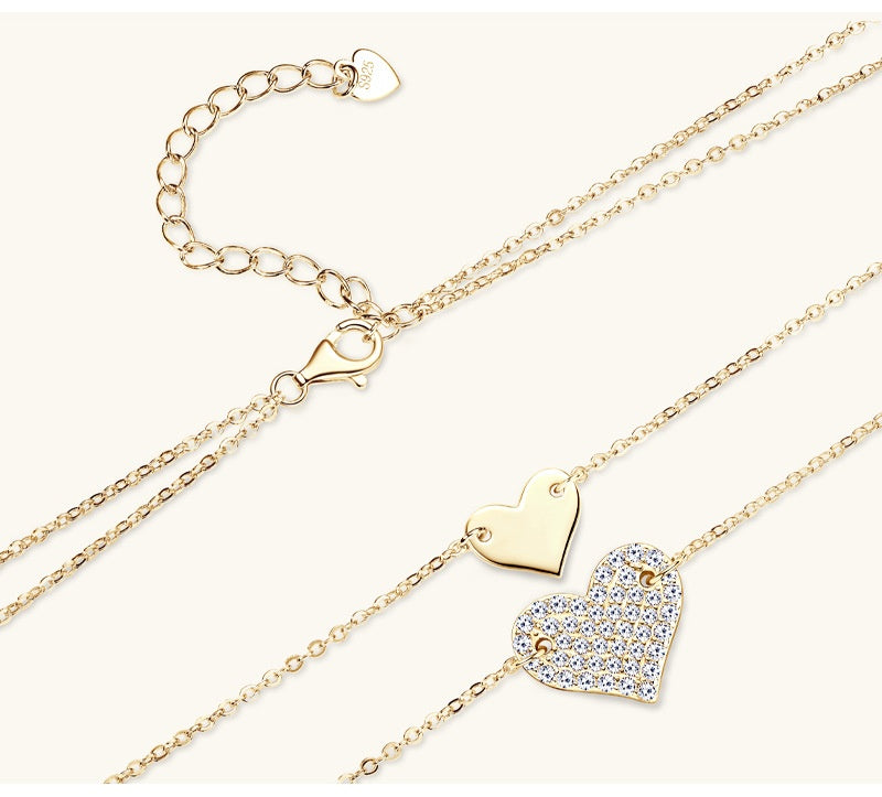 Jorrio handmade 0.6ct round cut timeless double heart moissanite sterling silver necklace