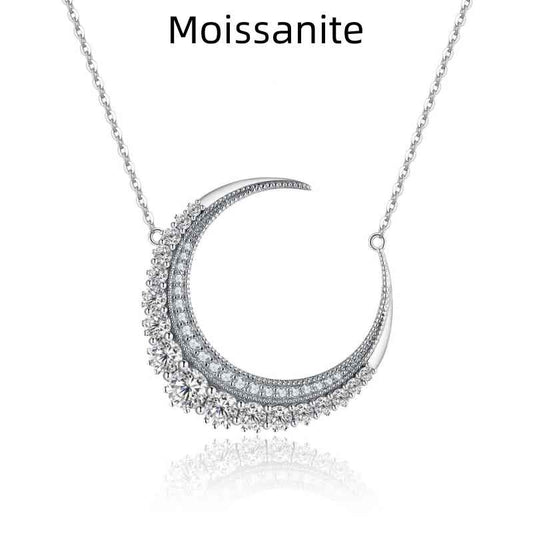 Jorrio handmade crescent moon vintage Moissanite sterling silver necklace