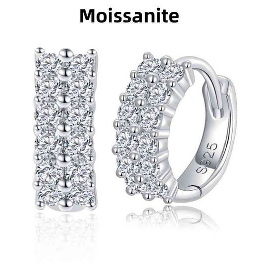 Jorrio handmade double row full Moissanite diamond sterling silver earrings