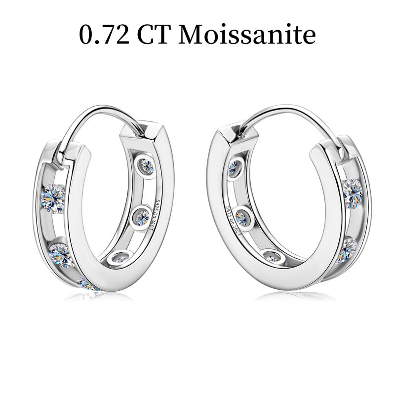 Jorrio handmade 0.72ct round cut moissanite hoop sterling silver earrings