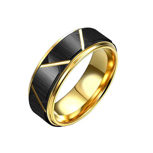 Jorrio handmade personalised stylish black gold tungsten steel wedding men's band