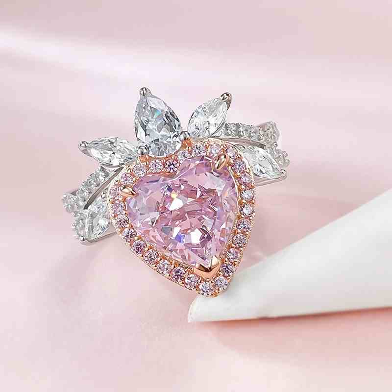 Jorrio handmade 3ct pink heart cut sterling silver engagement ring