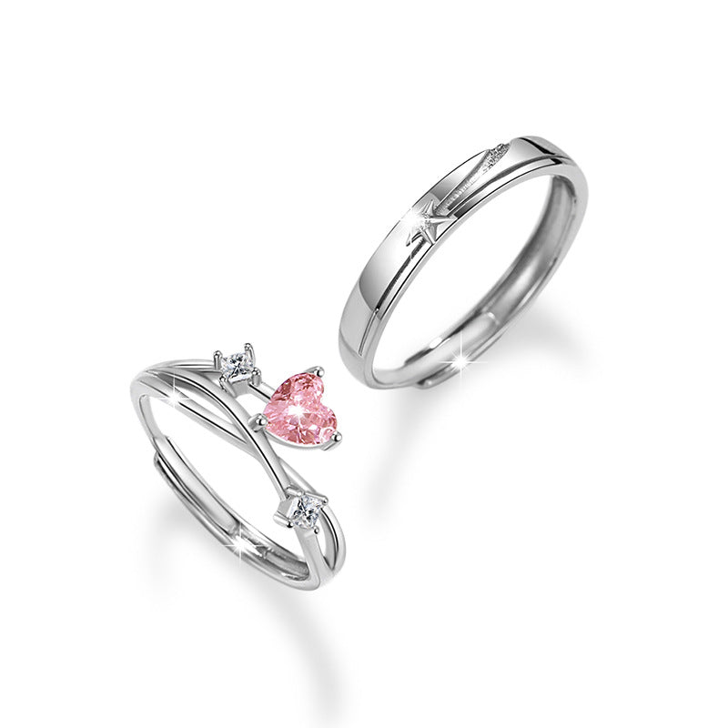 Jorrio delicate pink heart star Sterling Silver Adjustable Couple Rings