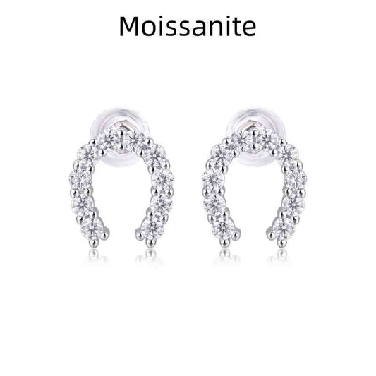 Jorrio handmade U shape round vintage Moissanite sterling silver earrings