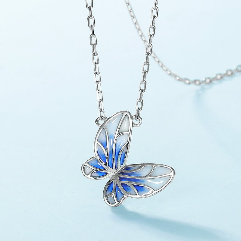 Jorrio handmade sweet enamel butterfly sterling silver necklace
