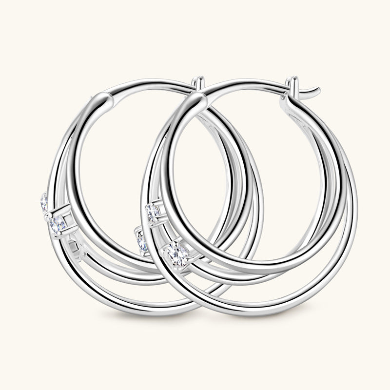 Jorrio handmade triple circle moissanite sterling silver earrings