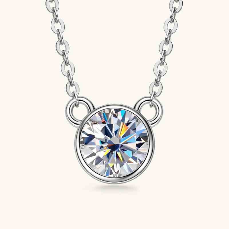 Jorrio handmade 1ct round cut cute Moissanite sterling silver necklace