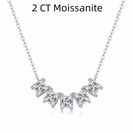 Jorrio handmade 2ct princess cut classic Moissanite sterling silver necklace