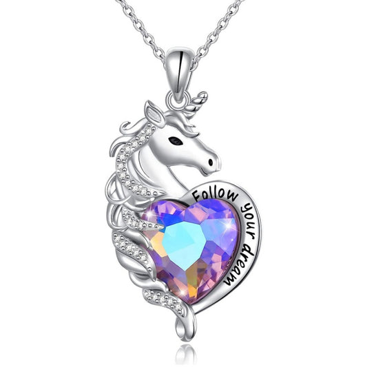 Jorrio handmade heart cut fashion unicorn sterling silver necklace