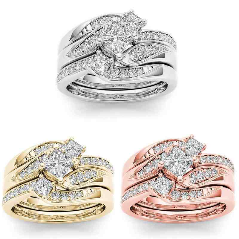 Jorrio handmade exquisite princess cut 3pcs vintage wedding ring bridal set