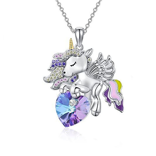Jorrio handmade  heart cut rainbow unicorn sterling silver necklace